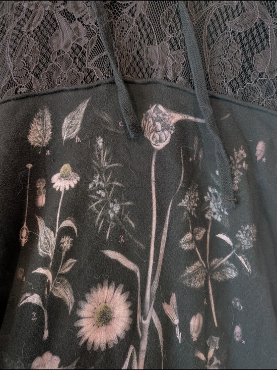 Midnight Hour Tops - Midnight Hour Black Floral Lace-Accent Hoodie Sweater